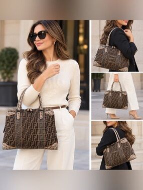 Authentic FENDI B Mix Tote Zucca Mixed Media Large